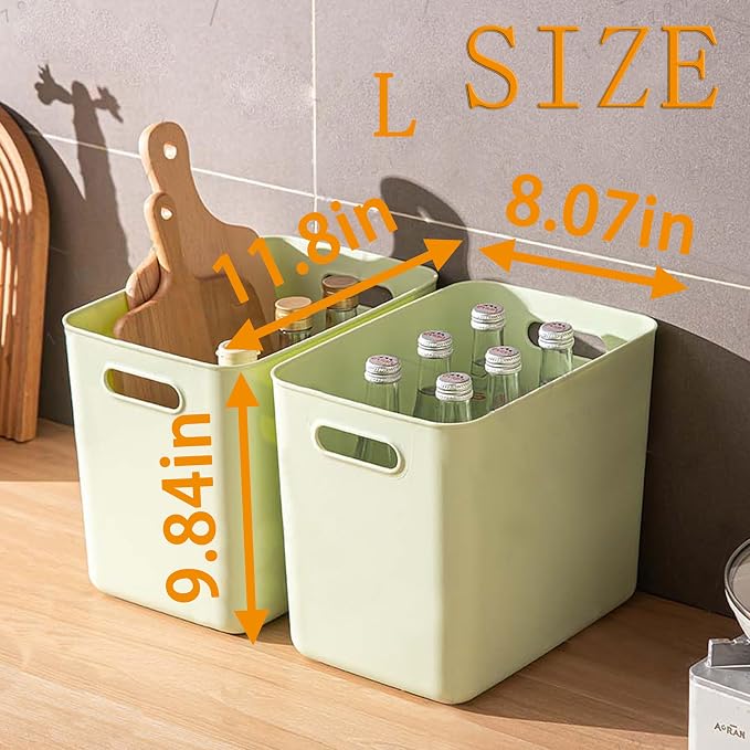 5 pack large plastic White storage bins with Lids, Toy Box Chest with Handle,Organizer Containers Baskets for Baby,Nursery,Shelves,Playroom, Bedroom,Office,Closet,home (Light Green, 5L)