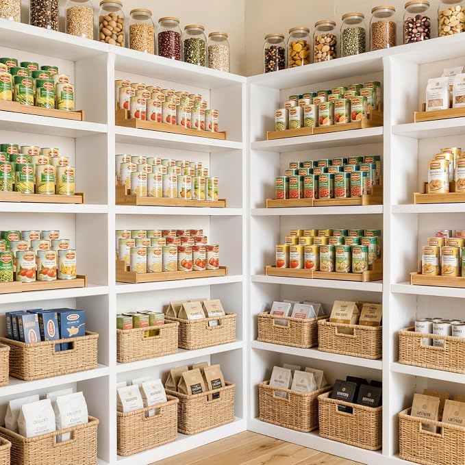 Artcochan 3 Tier Expandable Bamboo Can Rack Organizer for Pantry,Adjustable Pantry Organizers Holds Up to 24 Soda Cans,Canned Food Storage for Kitchen Cabinet Countertop