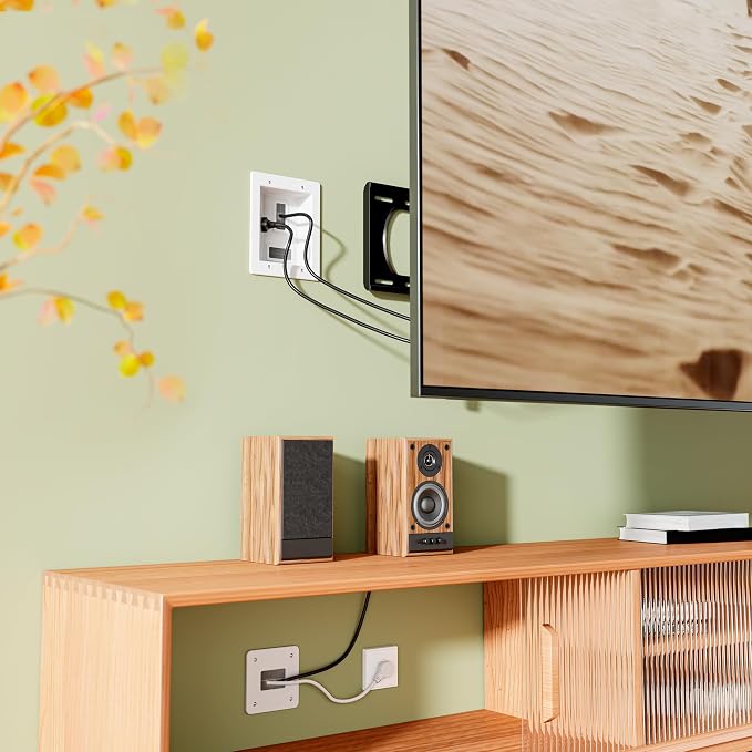 Mount-It! in-Wall TV Cable Management Kit with Recessed Power – Dual Outlet, USB-A and USB-C Ports, 9ft Cord, and Hand Saw – Easy, Safe Cable Management for Organized TV and Home Theater Setups