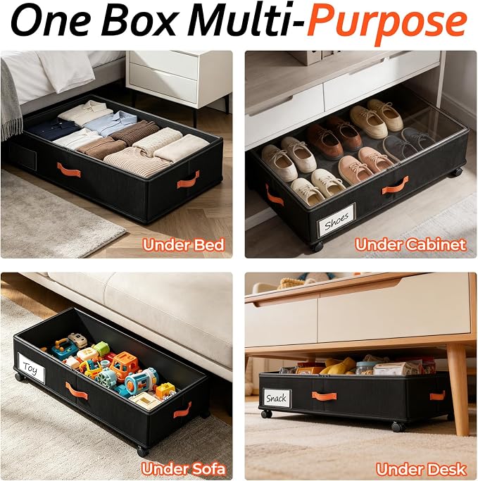 Under Bed Storage Containers - Stackable Plastic Storage Bins for Clothes, Shoes, and Household Items, Space-Saving, Clear