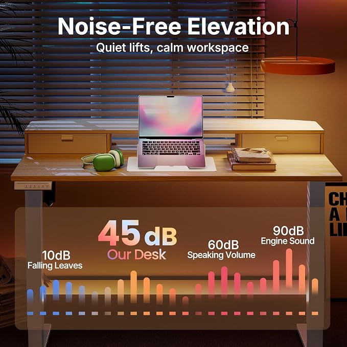HUANUO 40" X 24" Electric Standing Desk with 2 Drawers, C-Clamp Mount Compatible, Height Adjustable Computer Desk, Home Office Stand Up Desk with 4 Preset Heights & 2 Hooks, Light Walnut