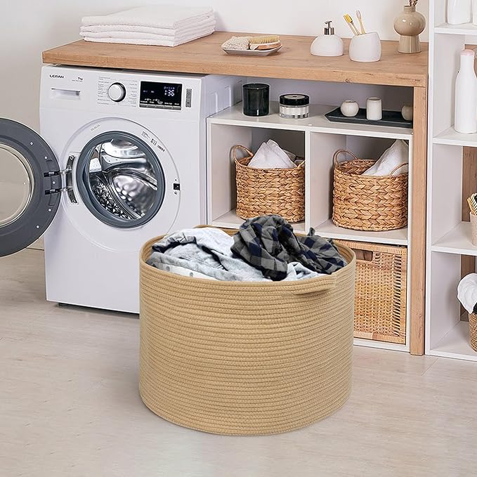 Extra Large Storage Basket, 22" X 22" X 14" Stuffed Animal Basket for Living Room Kids Room, Soft Cotton Rope Bin With Handle, Throw Blanket Storage, Stuffed Animal Toy Organizer Box