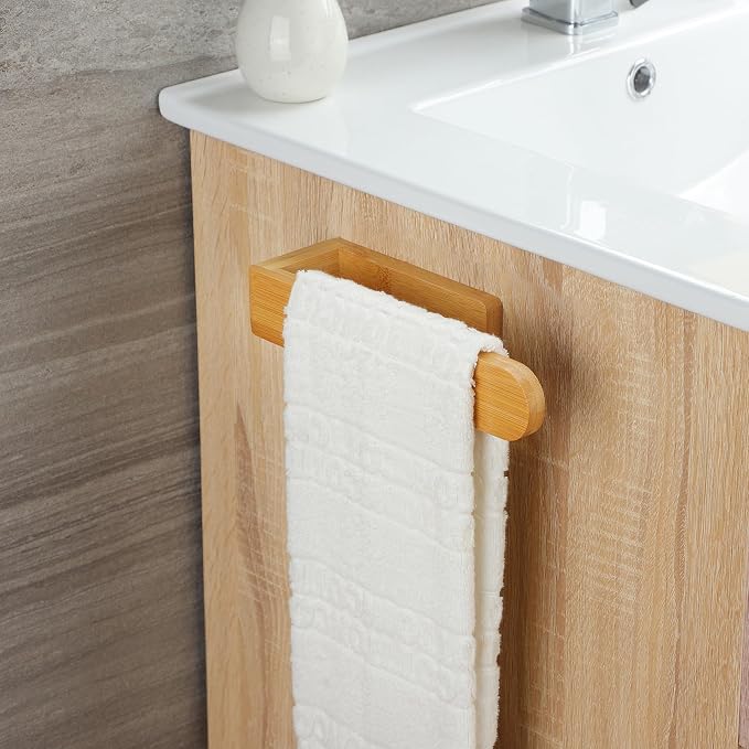 Taozun Towel Holder Bamboo Towel Rack Wooden Towel Rail Adhesive Towel Bar | Natural wood decor, Farmhouse style, Sturdy, 7.9 Inche, Easy Install, No Drill, For Bathroom/Bath/Kitchen/RV
