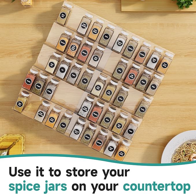 MIUKAA Acrylic Spice Drawer Organizer, 5 Tier - 10 Pack Seasoning Organizer for Drawer, Expandable From 13" to 26" Kitchen Drawer Spice Rack (Jars not Included)