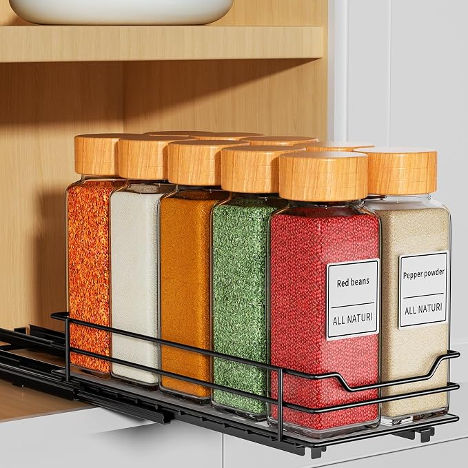 RCHYFEED Pull Out Spice Rack Organizer, 1 Tier,4.5" Wx10.5 Dx2.5 H | Heavy Duty Slide Out for Inside Cabinet & Pantry, Kitchen Cabinet Seasoning Organizer,Vertical Spice Racks Storage Spices