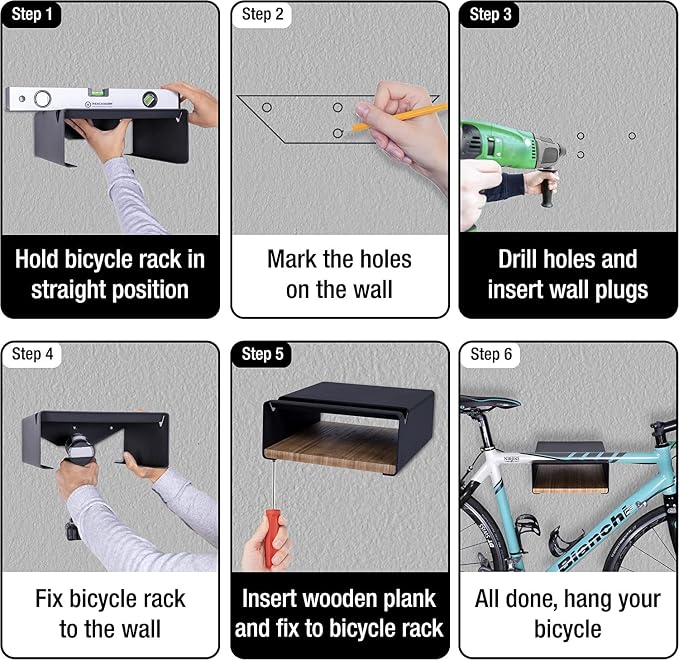 MOSHAY Bicycle Wall Mount S-Rack Bicycle Holder Aluminium Wood - Bicycle Mount for Road Bike Gravel Bike Touring Bike - Bicycle Stand Wall Indoor Storage for Garage Living Room