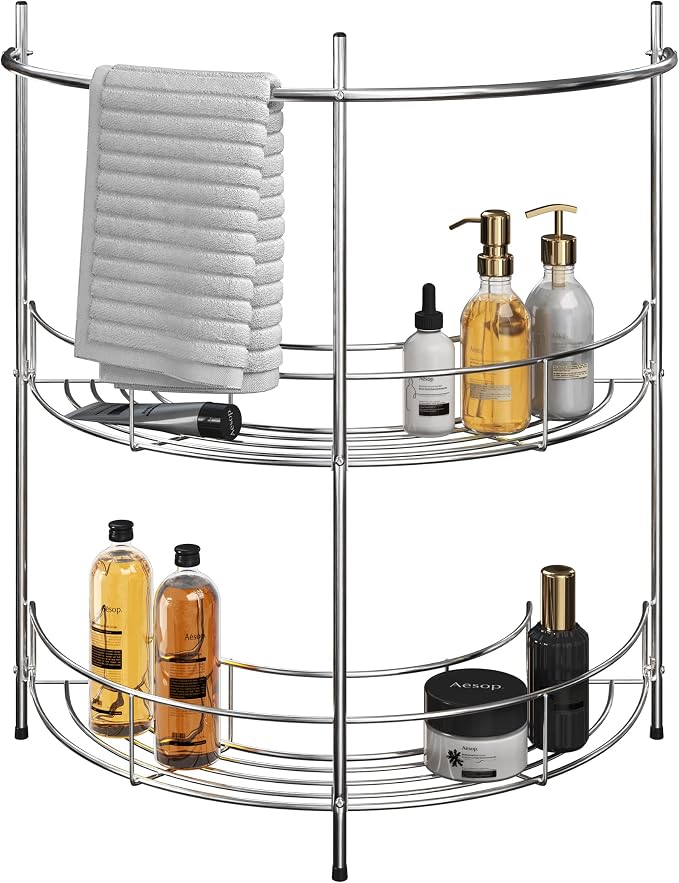 Pedestal Sink Organizer - Compact Under the Sink Rack with 2 Storage Shelves and Towel Holder - Space Saving Bathroom Storage by Lavish Home
