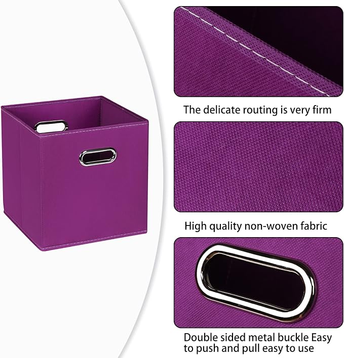 Fabric Cloth Storage Bins,Fabric Cube Organizer with Dual Handles Foldable Cube Storage Baskets for Home Bedroom Storage,Set of 8,(Purple)