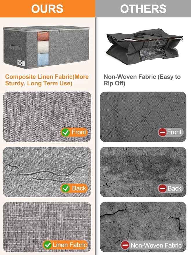 punemi 90L Rigid-Sided King Size Comforter Storage Bag,2 Pack, Gray | Sturdy Structure, Stackable Design, Clear Window, for Bedding, Pillows, Quilts & Duvets, Closet Organization