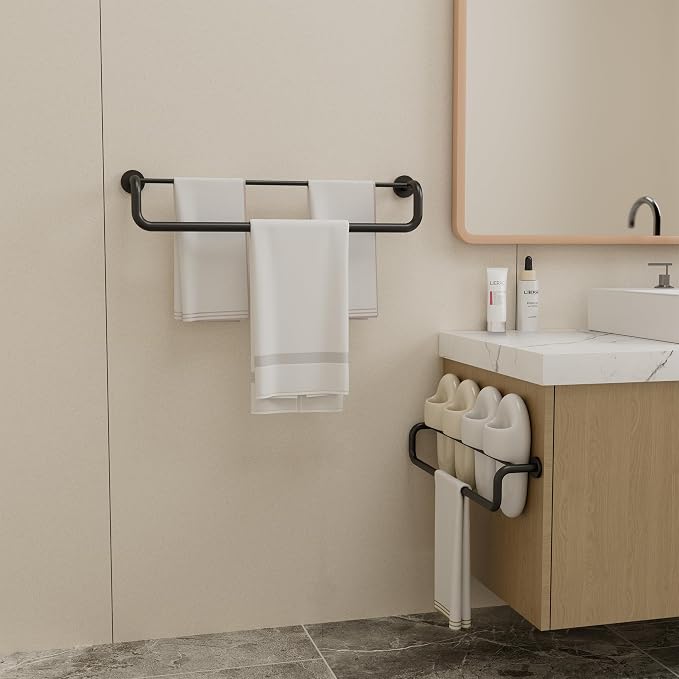 Double Towel Bar,Double Towel Rack for Bathroom,24 Inch Matte Black Towel Holder, Bath Towel Rack for Bathroom Wall Mounted,SUS304 Stainless Steel Easy to Install