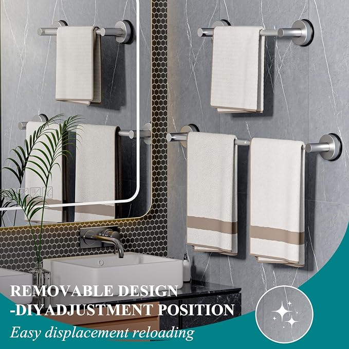 Towel Bar for Bathroom Wall,Adjustable 17~29 Inch Towel Racks for Bathroom Wall Mounted, Towel Holder for Glass Shower Door,Apparment Essentials,Home Decor-Silver
