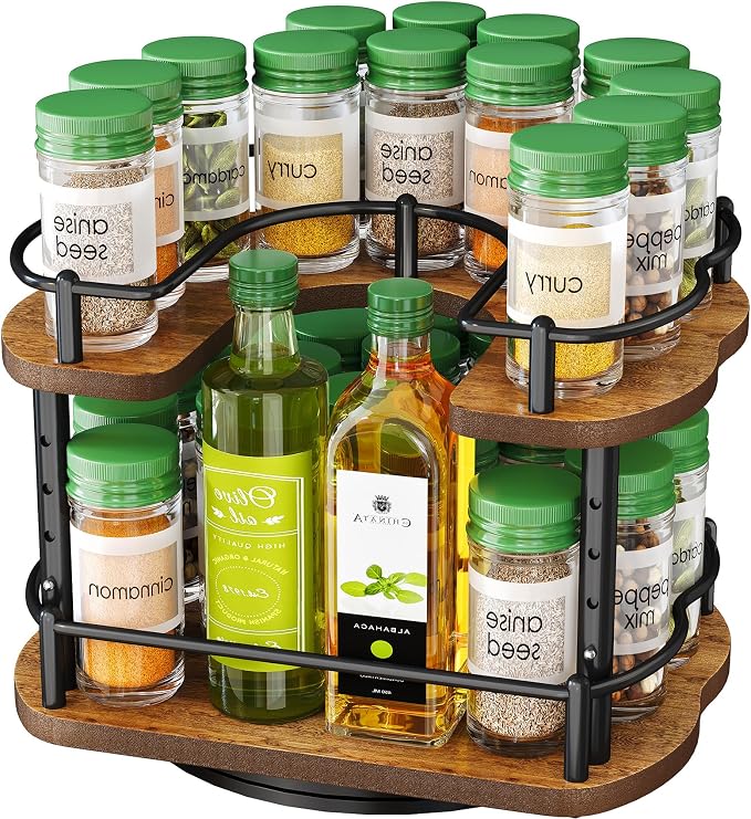 Spice Organization for Cabinet, Lazy Susan Spice Rack, 10 in, Black | Height Adjustable, Rotating Spice Organizer for Countertop, Fits Cabinets Wide> 11 in, Height >10.5 in