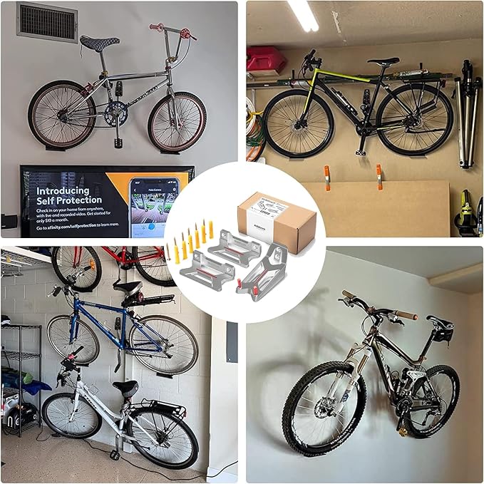 Bike Wall Mount for Garage, Pedal Hook with 2 Wheel Trays