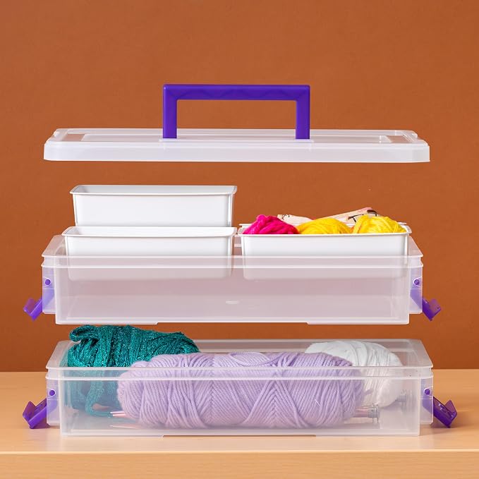 IRIS USA Storage Bins with Lids |Made in USA| 9 Qt - (1-Pack) - Clear | Built-In Handle Tote / 4 Removable Organization Trays / Plastic Containers for Crafts & Art Supplies / Interlocking Latches