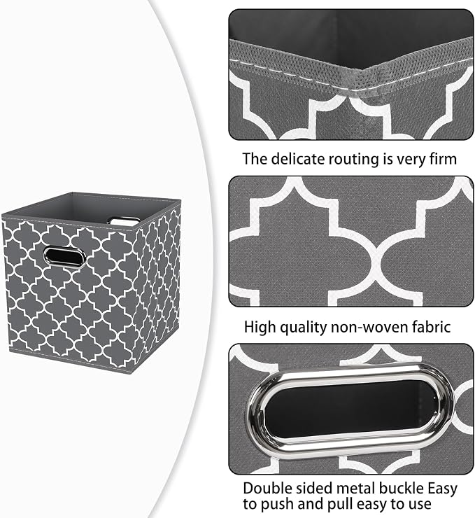 Fabric Cloth Storage Bins,Fabric Cube Organizer with Dual Handles Foldable Cube Storage Baskets for Home Bedroom Storage,Set of 3,(Gray Light)