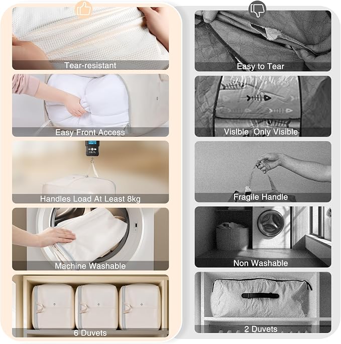 Comforter Storage Bag - Large Capacity Blanket Storage Bags Front-opening Ultra Space Saving Self Compression Organizer, Washable Compression Bags for Storage Comforter Blanket, 1 Pack, Beige