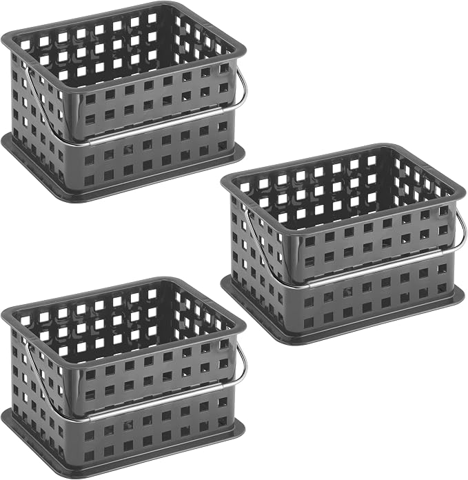 iDesign Stackable Shower Basket with Handle, Gray, Set of 3 | Made in USA, For Dorm or Bathroom