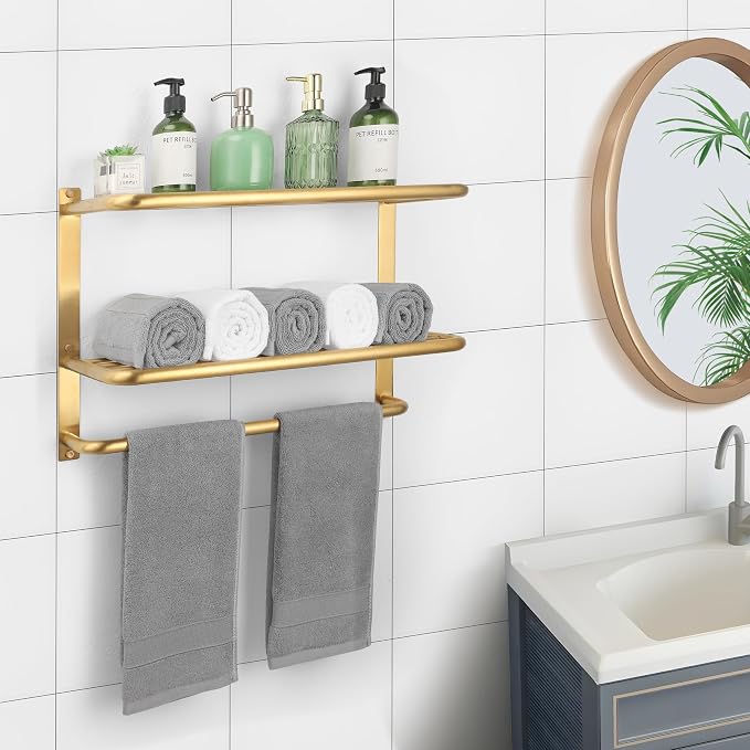 3-Tier Bathroom Towel Rack, SUS 304 Wall Mount, Brushed Gold