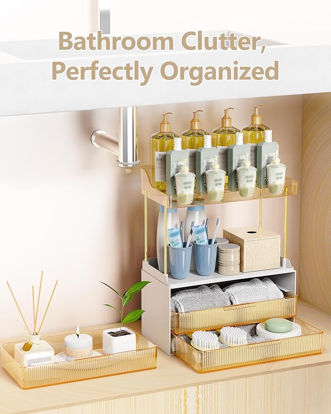 Anylady Bathroom Organizers and Storage, Makeup Organizer (Sturdy Durable Attractive), Ideal for Vanity, Countertop, Counter, Perfume, Skincare, Cabinet, Cosmetic, Dresser Organizer (Gold)