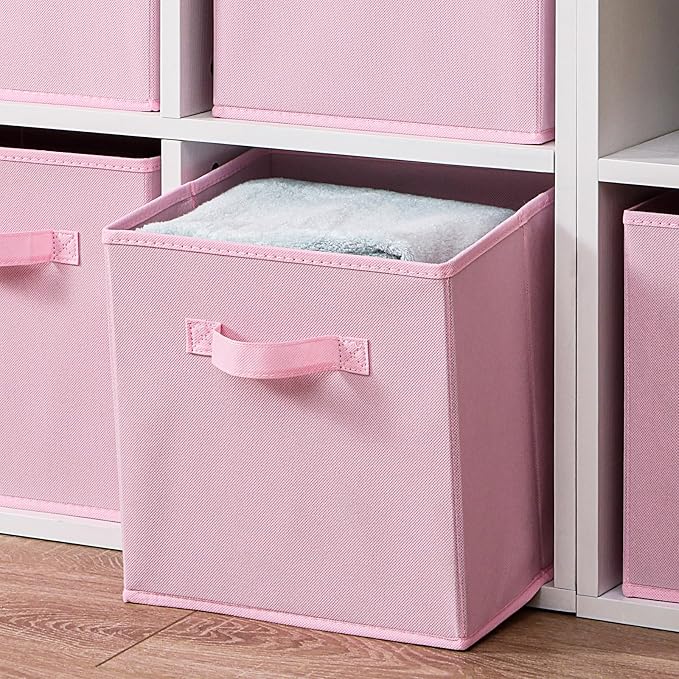 Stero Fabric Storage Bins 6 Pack Fun Colored Durable Storage Cubes with Handles Foldable Cube Baskets for Home, Kids Room, Closet and Toys Organization Pink
