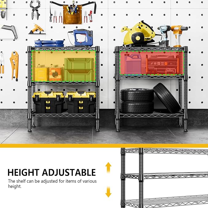 M MZG 750 lbs 3 Tier Shelf Metal Storage Shelves Wire Rack Closet Organizers for Garage Kitchen Bathroom Laundry Black 11.8" D x 25.6" W x 31.5" H