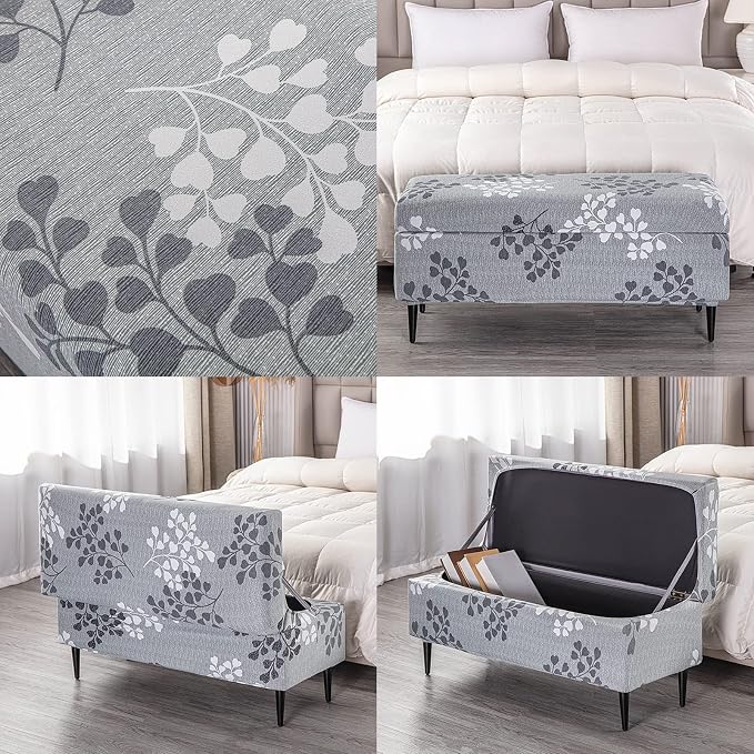 FUANGUI Ottoman Cover Slipcovers Rectangular Folding Stretch | Storage Bench Footrest Sofa Stool Covers Footstool Protector with Elastic Bottom, Removable Washable,Large