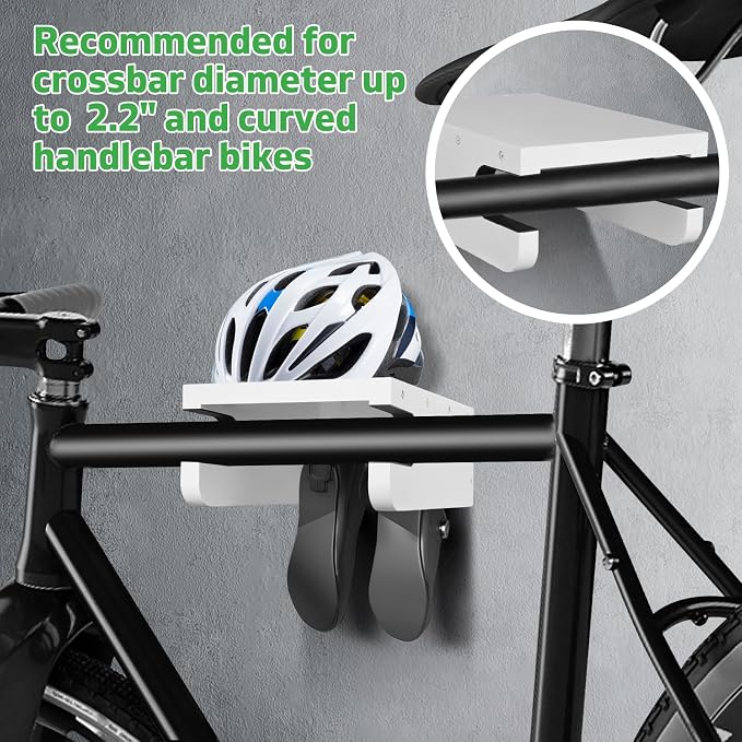 Wooden Bike Wall Mount Rack with Shelf and Hooks, Bike Hanger Wall Mount | Wood Wall Mount Bike Hangers for Garage, Space-Saving Indoor Bike Wall Mount Horizontal Storage Rack for Single Road Bicycle