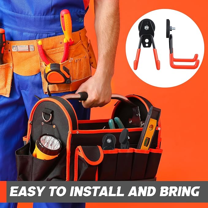Landhoow 10 Pcs Large Magnetic Hooks Heavy Duty Garage Magnet Hooks Strong Storage Utility Magnetic Hangers with Anti Slip Rubber Coating for Indoor and Outdoor Hanging (Orange)