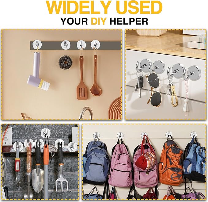 DIYMAG Magnetic Hooks 10pcs 170lbs Cruise Essentials 2026 Magnet Hook | Neodymium Heavy Duty Strong Magnets Hanging Ship Cabins Refrigerator Fridge Classroom Beach Vacation Kitchen Grills Home Tool