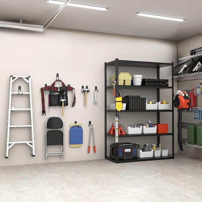 TORACK 15 PCS Garage Storage System Hooks, Shelving Hooks for Keyhole Shelving Units Wall Mount Utility Hooks for Tools, Ladders, Cords, Folding Chairs, Shovels and Rakes(Black)