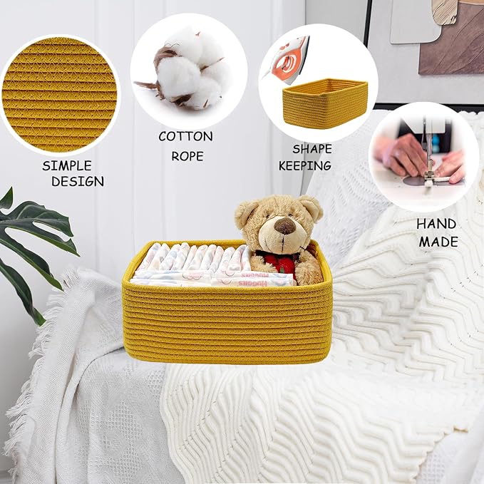 COMFY HOMI 11.5"x7.5"x4.7" Storage Baskets for Organizing | Cotton Rope Woven Basket | Toy Storage Bin Box | Basket for Shelves, Closet Organizer Bin, Decorative Closet Shelf, 3 Pack,