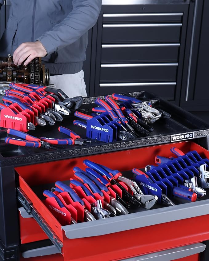 WORKPRO 4-Pack Plier Organizer Rack, 40-Slot Tool Organizer and Storage | Large Capacity Plier Holder, Non-Slip Rubber Base, High-Strength Plastic, Extendable Tool Box Organizer, Pliers Not Included