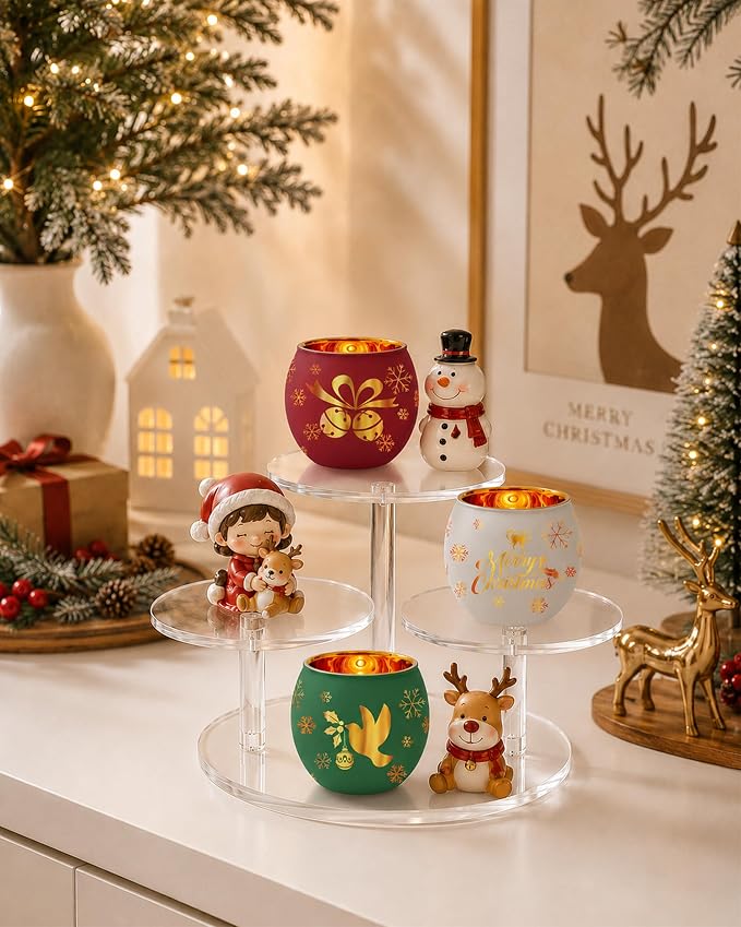 3-Tier Acrylic Display Stand for Botanical Collection Sets, Thickened Showcase Figures Display Holder for Collectibles Dessert Buffet Riser Christmas Tabletop Plant Perfume Watch, Desk Organizer