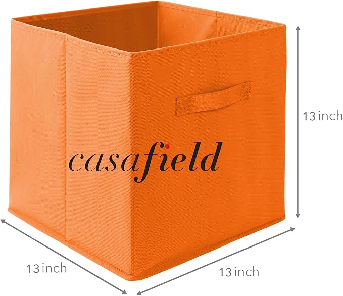 Casafield Set of 6 Collapsible Fabric Cube Storage Bins, Orange - 13" Foldable Cloth Baskets for Shelves, Cubby Organizers & More
