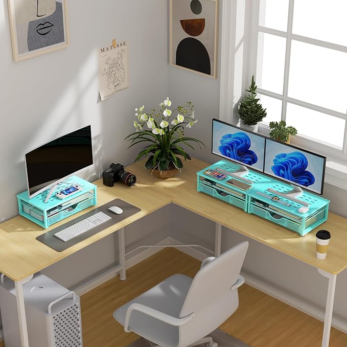gianotter Computer Monitor Stand Riser, office organizer with Drawer, Office Organizers Storage for Classroom Office Supplies (Blue) | Desk Organizers and Accessories Desk Accessories & Workspace Desktop Organizers Storage for Printer Stand (Blue)