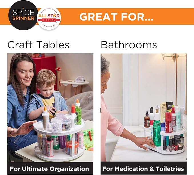 Allstar Innovations Spice Spinner Two-Tiered Spice Organizer & Holder That Saves Space, Keeps Everything Neat, Organized & Within Reach With Dual Spin Turntables