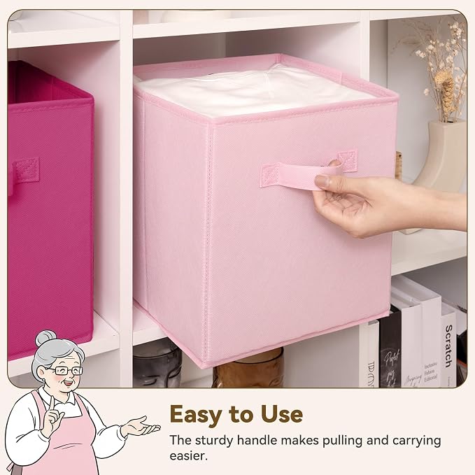GRANNY SAYS 11 Inch Cube Storage Bins, Cube Storage Organizer, Fabric Collapsible Storage Bins with Handle, Storage Cubes for Shelves, Closet, Pink Gradient, 8-Pack