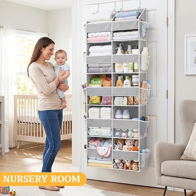 Ofiray-home 5-Tier Over Door Organizer, 10-Compartment Wide Storage Rack | 20" wide, 80 lbs for heavy family use, 10 side pockets, fits doors for closet, nursery, entryway, dorm, RV, laundry room