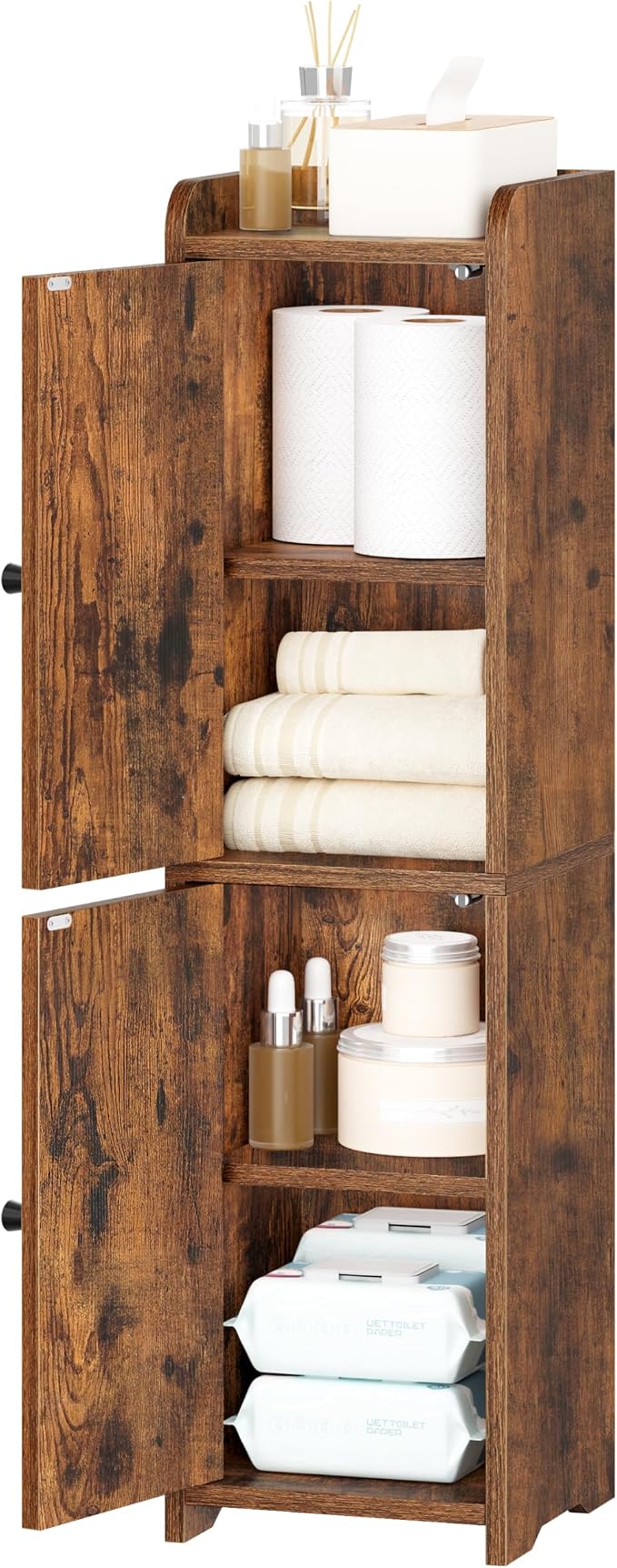 Hzuaneri Bathroom Storage Cabinet, Small Corner Floor Cabinet with 2 Doors | Narrow Toilet Paper Cabinets with Adjustable Shelf, Bathroom Organizer for Small Spaces, 7.9"D x 7.9"W x 29.5"H Rustic Brown