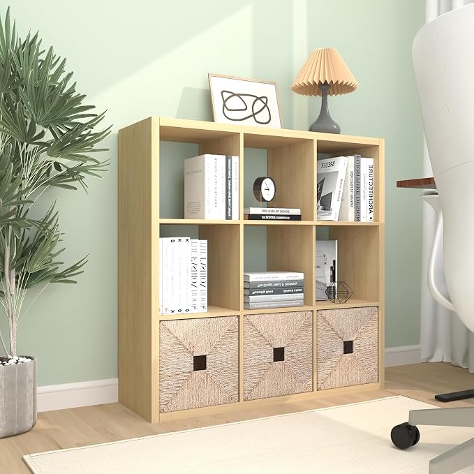 9 Cube Storage Organizer Shelf, Oak Color, 11 Inch | 2026 Wooden Thick Frame, Anti-Tipping Kits, Reversible Open Back Bookcase, Horizontal and Vertical Dual-use