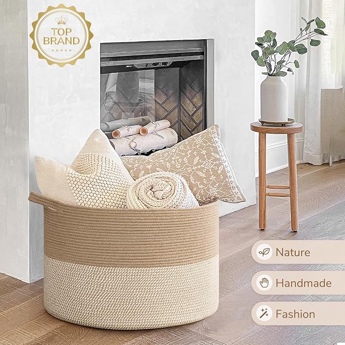 INDRESSME 115L Extra Large Woven Wicker Blanket Basket Living Room | Wicker baskets for organizing laundry, towel toys pillows. For living room bedroom or nursery decor. soft-touch with handles