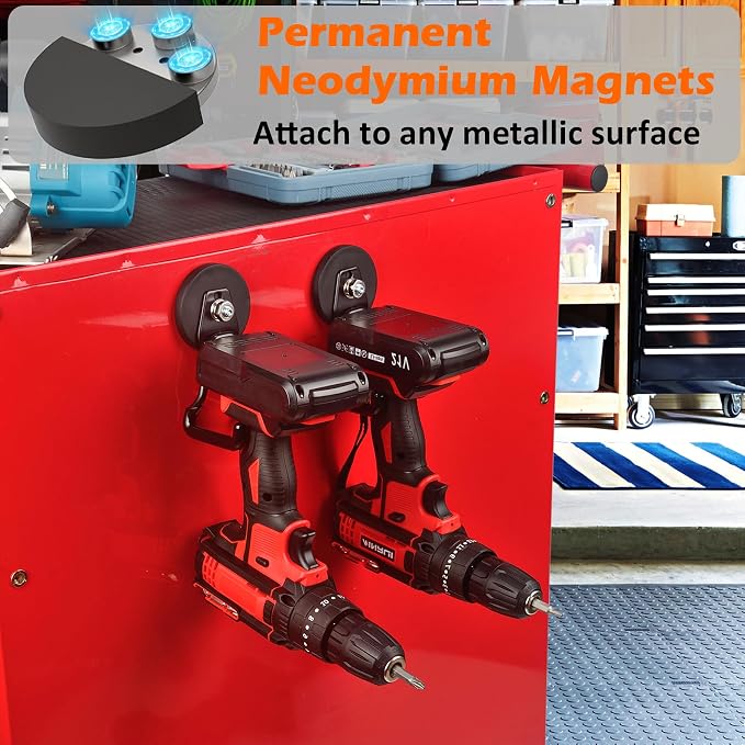 MUTUACTOR Upgraded Strong Magnetic Hooks,2-Pack Powerful Magnetic Hook Heavy Duty,20lbs Anti-Scratch Garage Storage Hangers for Hanging Cordless Impact Drivers Trailer Cord Shovels