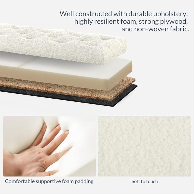 BELLEZE Storage Ottoman, Tufted Ottoman with Close Hinge, Foot Rest for Living Room (White, 47 inch)