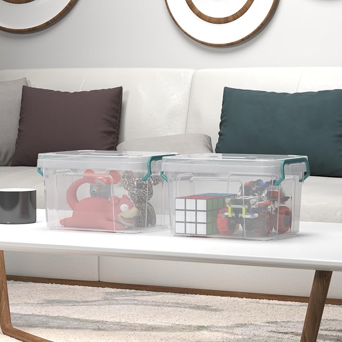 Covetree 7 Pack Small Storage Bins Plastic Storage Container Stackable Box with Lids,with Handle Clear Plastic Container for Suitable for storing snacks, tools, cosmetics, toys