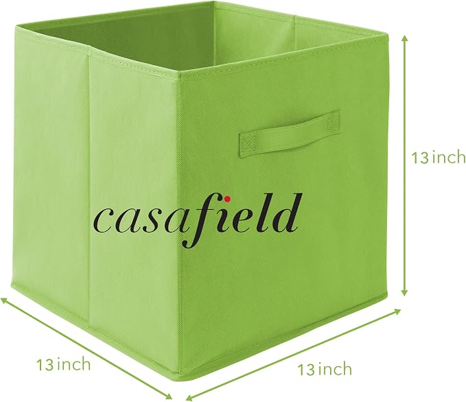 Casafield Set of 6 Collapsible Fabric Cube Storage Bins, Lime Green - 13" Foldable Cloth Baskets for Shelves, Cubby Organizers & More