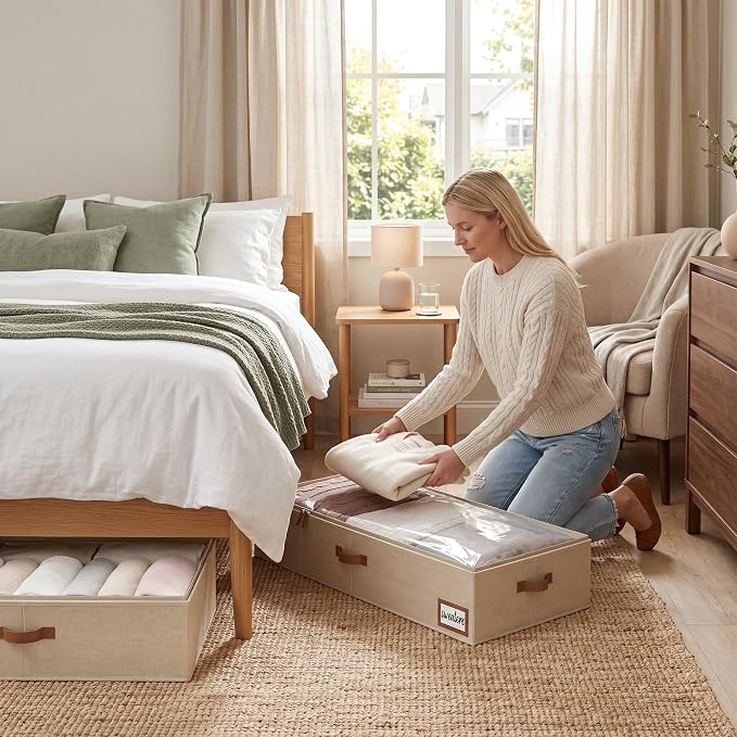 StorageWorks Extra Large Under Bed Storage Containers with Handles and Label Holder, 2 Pack Ultra-thick Fabric Underbed Bins, Closet Organizer for Clothes, Blankets, Sweater