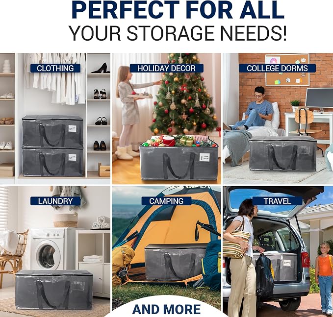 Reli. Moving Bags Heavy Duty (6 Pack) Grey, Extra Large Totes | For Storage & Packing | Small Space & Dorm Room Essentials | Packing Bags w/ Handles & Zippers | Alternative to Moving Boxes
