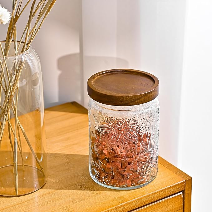 Adodeen Glass Storage Containers With Lids, Glass Jars With Lids, 24OZ | Airtight Glass Food Storage Containers, Kitchen Canisters For Sugar, Coffee, Tea, Spice, Flour, Candy, Pasta, Cereal