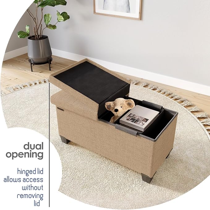 Storage Ottoman Bench with Bins, 30-in Storage Bench for Bedroom End of Bed, Folding Foot Rest Ottoman for Living Room Max 660lbs, Fabric Ottomans, Taupe