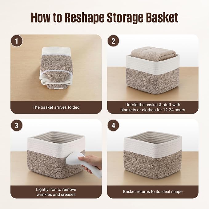5-Pack Storage Cubes Woven Rope Baskets, 2 Sizes Organizer Bins | Ideal for Closet, Shelf, Bookshelf, Nursery, Changing Table, Cube Storage Bins, Storage Baskets for Bathroom Toy & Home